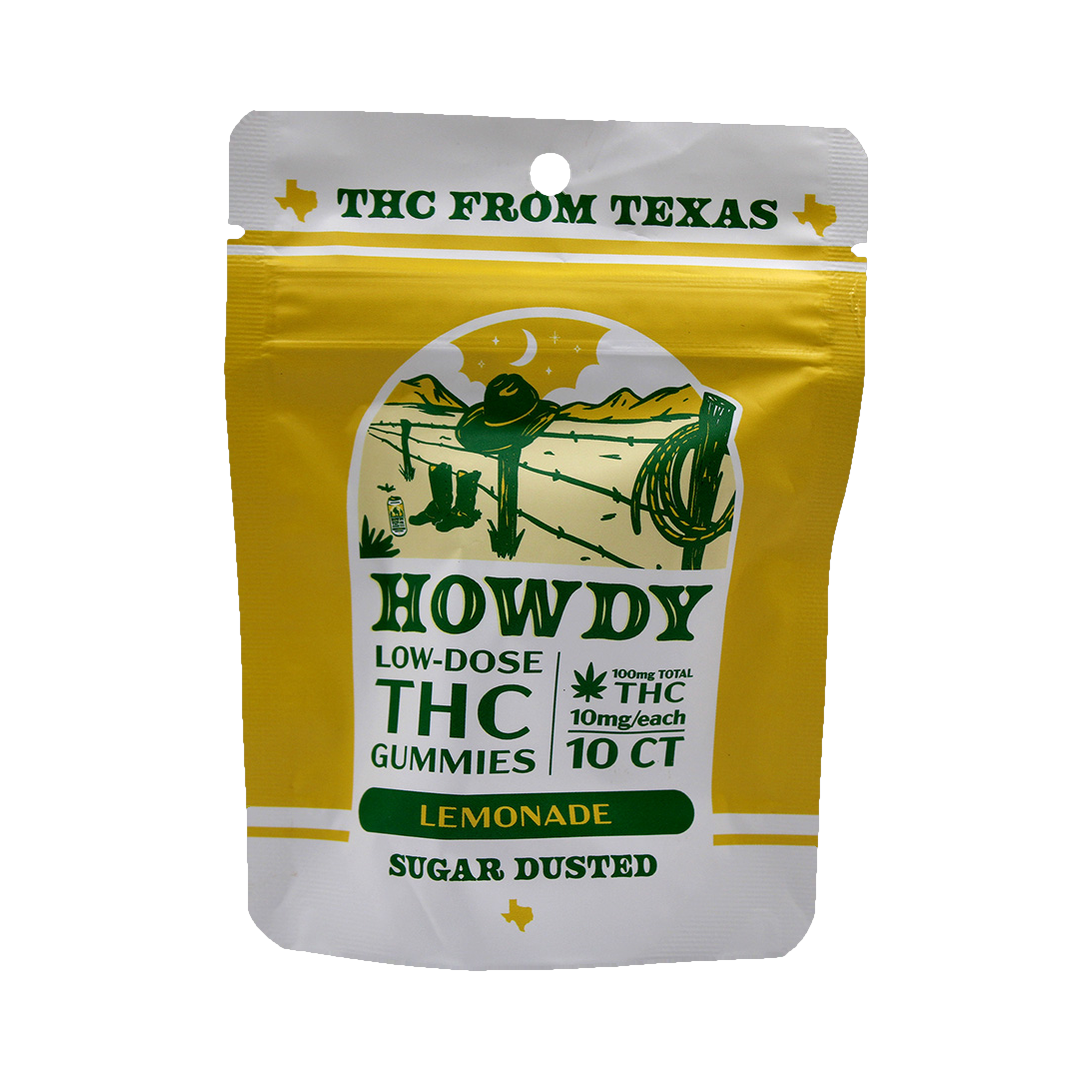 HOWDY Lemonade THC Gummies 10ct, 10mg THC per gummy, sugar dusted
